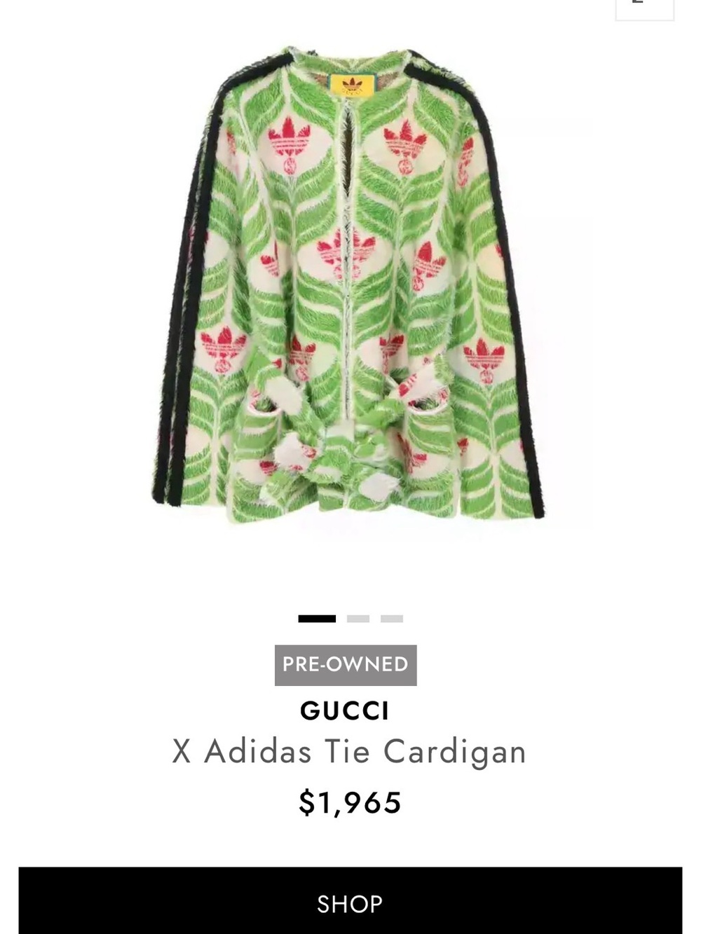 Gucci Adidas Green, White & Red Fuzzy Logo Zip Cardigan - Picture 11 of 12